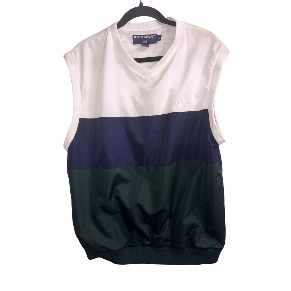 Polo Sport Ralph Lauren Mens Colorblock Windbreaker Vest V-Neck Blue Green L